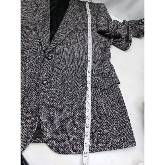Circle Dallas Mens Blazer Jacket Black Gray 44R 100% Silk Tweed Chevron - Picture 10 of 14